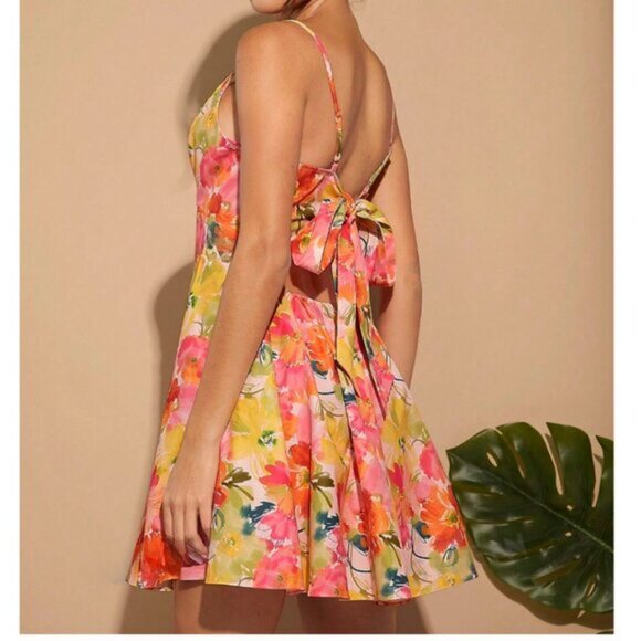 Floral Pleated Tie Back Cami Dress - Picture 2 of 3